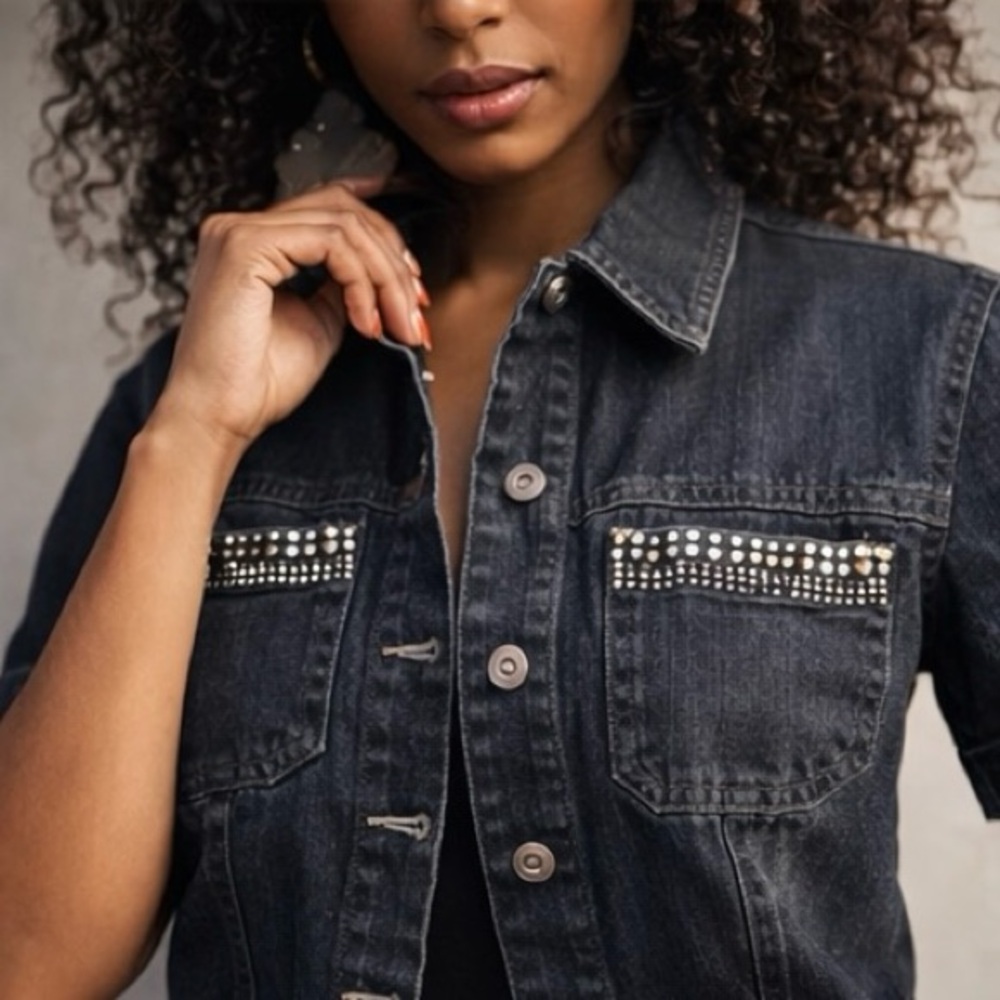 Chico's Cobalt Blue Denim Jacket with Silver Studded Pockets